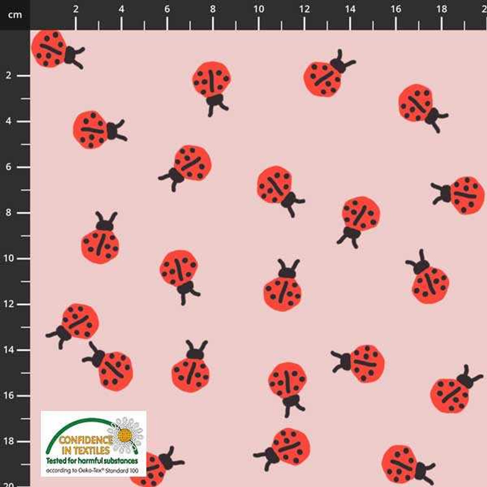 Stof Fabrics Little Ladybugs on Pink Cotton Lycra Knit