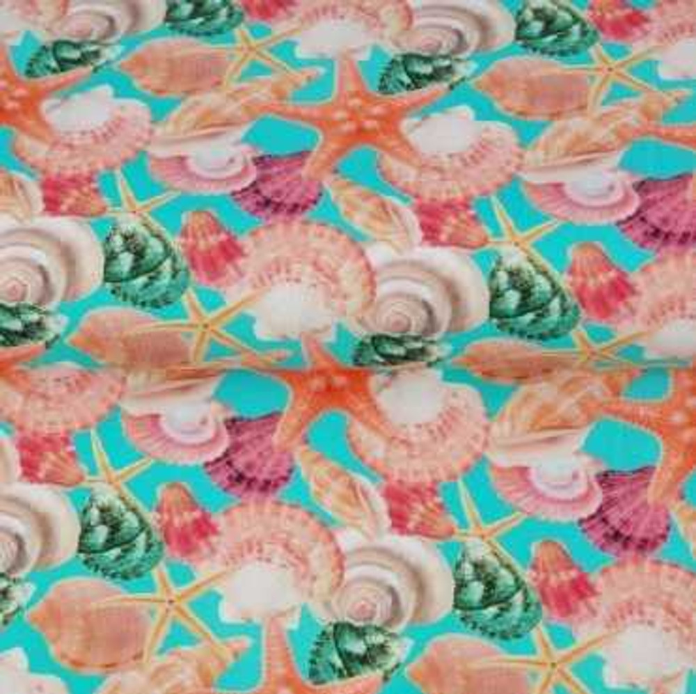 Seashells on Bright Dark Mint Cotton Lycra