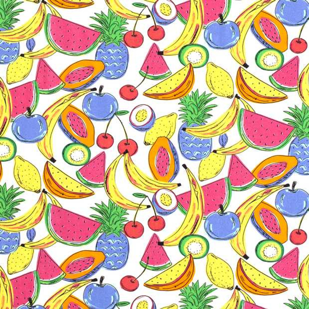 Summer Fruit on White Cotton Lycra Knit