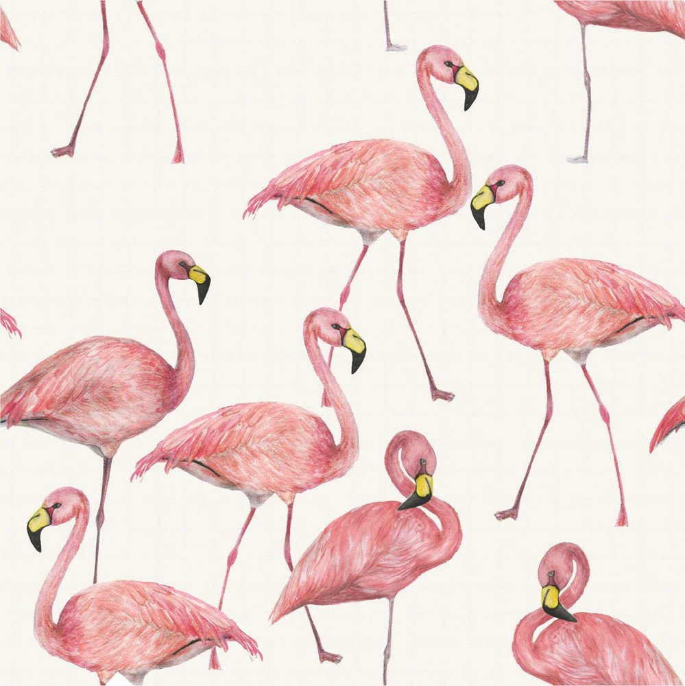 Flamingos on Ivory Cotton Lycra