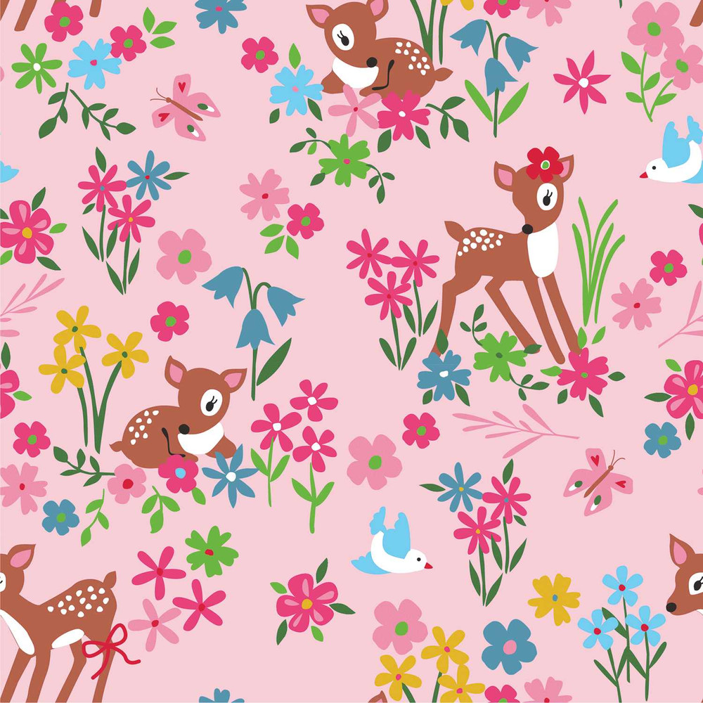 Deer & Friends on Pink Cotton Lycra