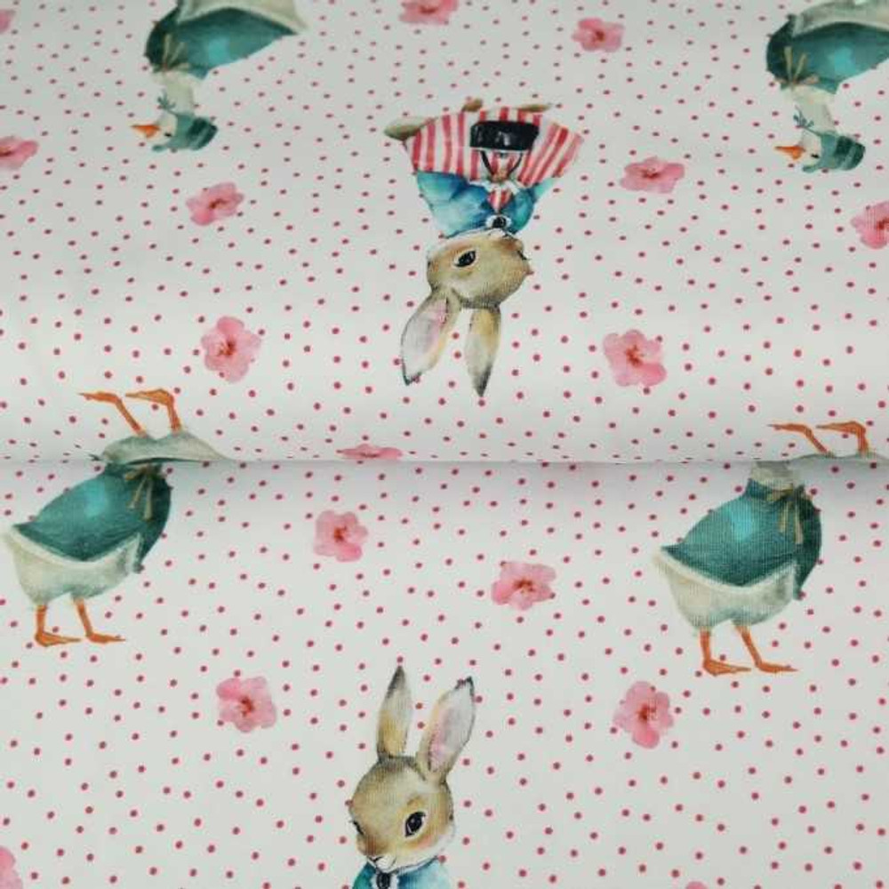 Beatrix Potter Bunnies & Geese Cotton Lycra