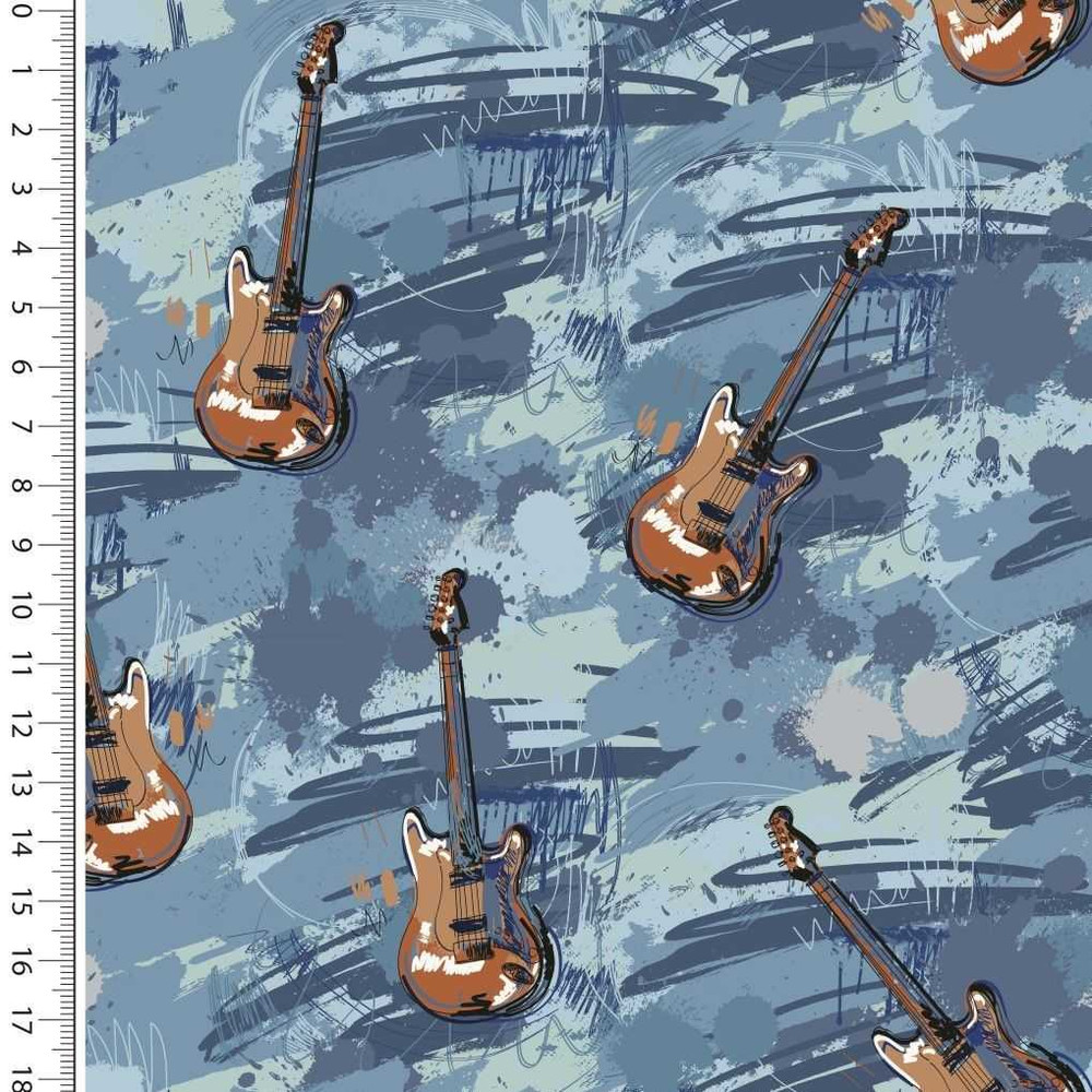 Guitars on Blue Grunge Cotton Lycra