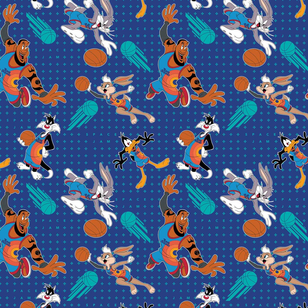 Camelot Fabrics Space Jam on Blue Quilting Cotton