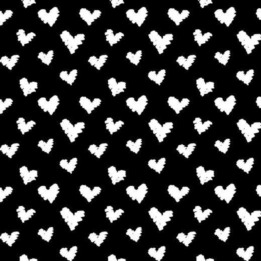 White Hearts on Black Organic Cotton Lycra Knit