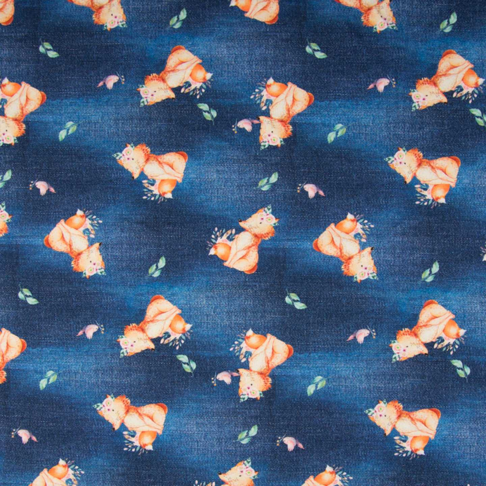 Fox on Faux Denim Cotton Lycra Knit