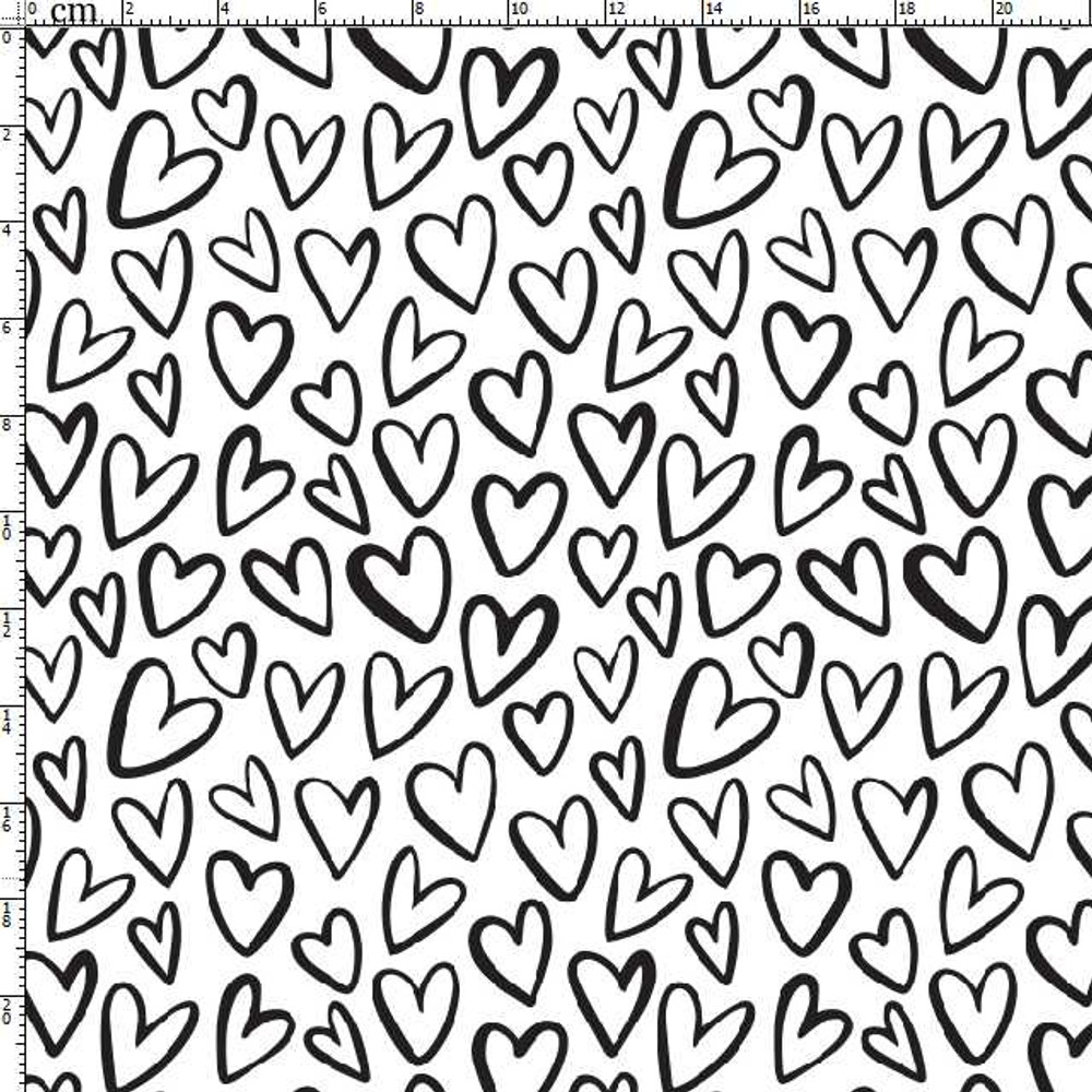 Doodle Hearts on White Cotton Lycra Knit