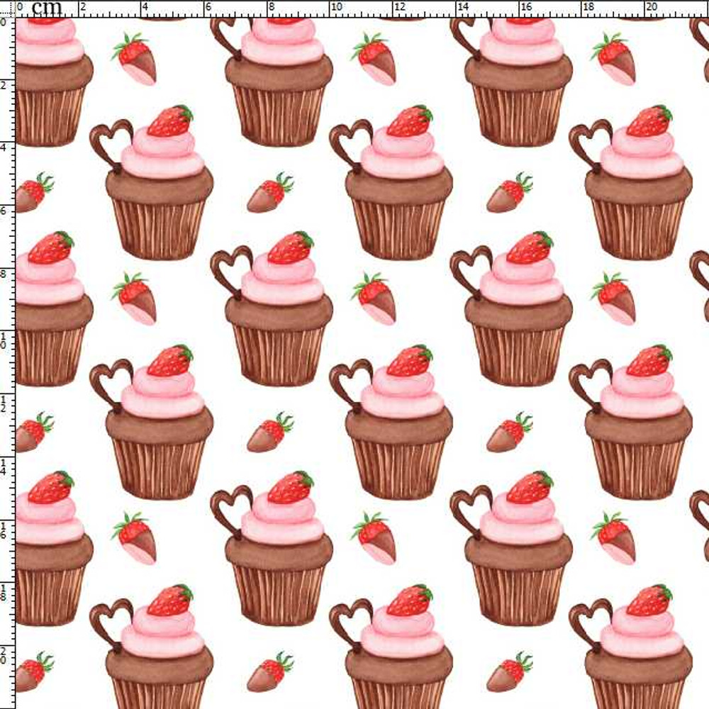 Strawberry Chocolate Cupcakes on Ivory Cotton Lycra Knit
