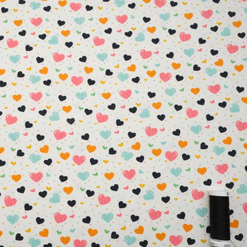 Confetti Hearts on Ivory Cotton Lycra Knit