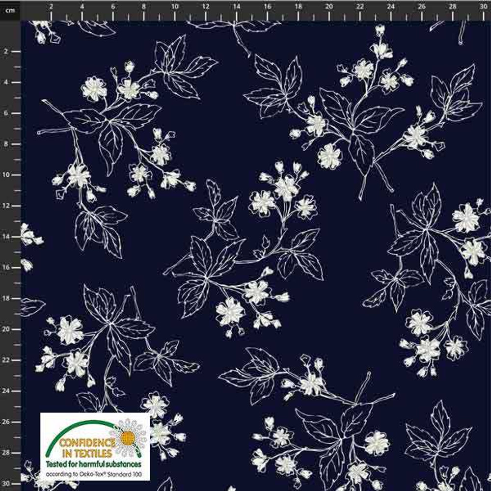 Stof Fabrics Delicate Floral on Navy Cotton Lycra Knit