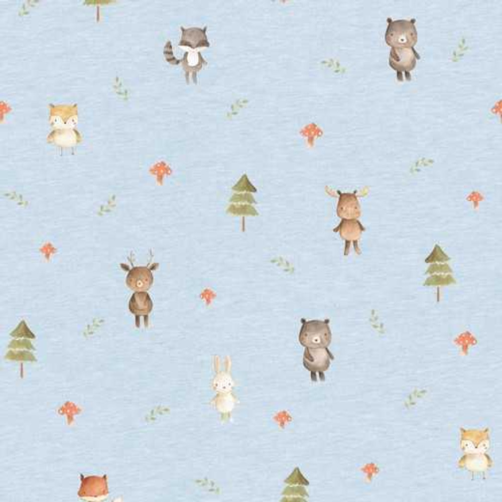Forest Friends on Light Blue French Terry Knit