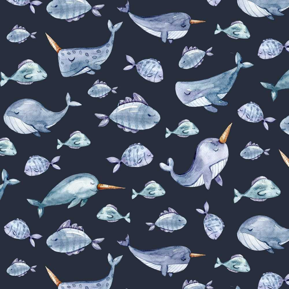 Ocean Animals on Navy Organic Cotton Lycra Knit