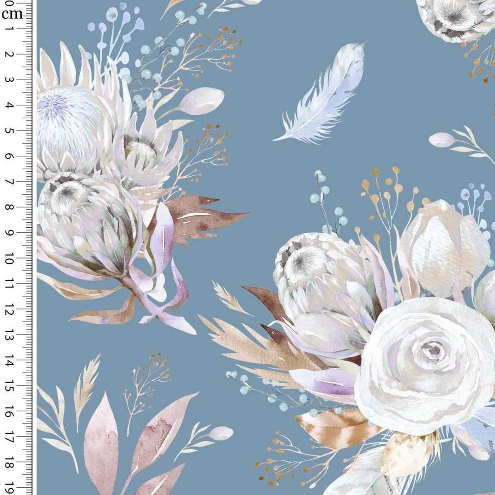 Feather Floral on Blue Viscose Jersey