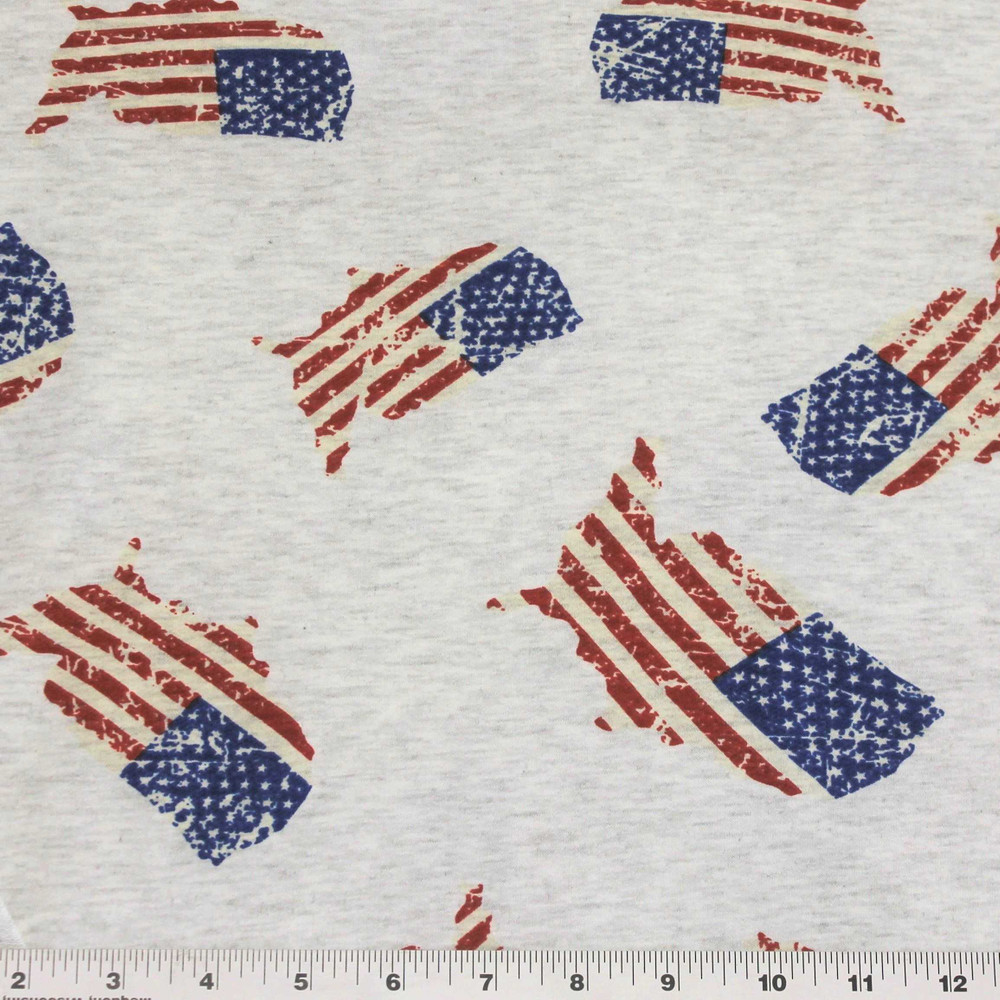 American Flag on Light Heather Gray Rayon French Terry Knit