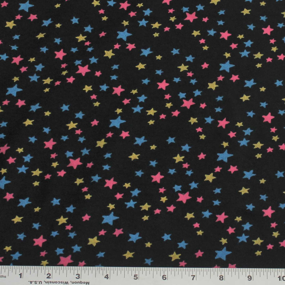 Mini Stars on Black Cotton Lycra French Terry