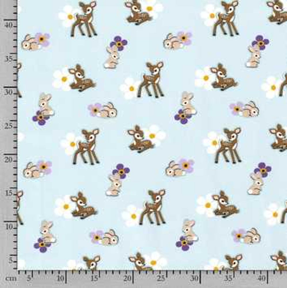 Bambi & Bunny Stickers on Blue Cotton Lycra