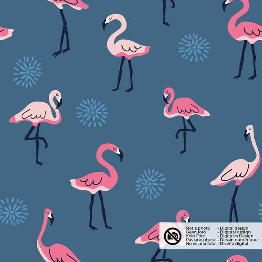Flamingos on Navy Cotton Lycra