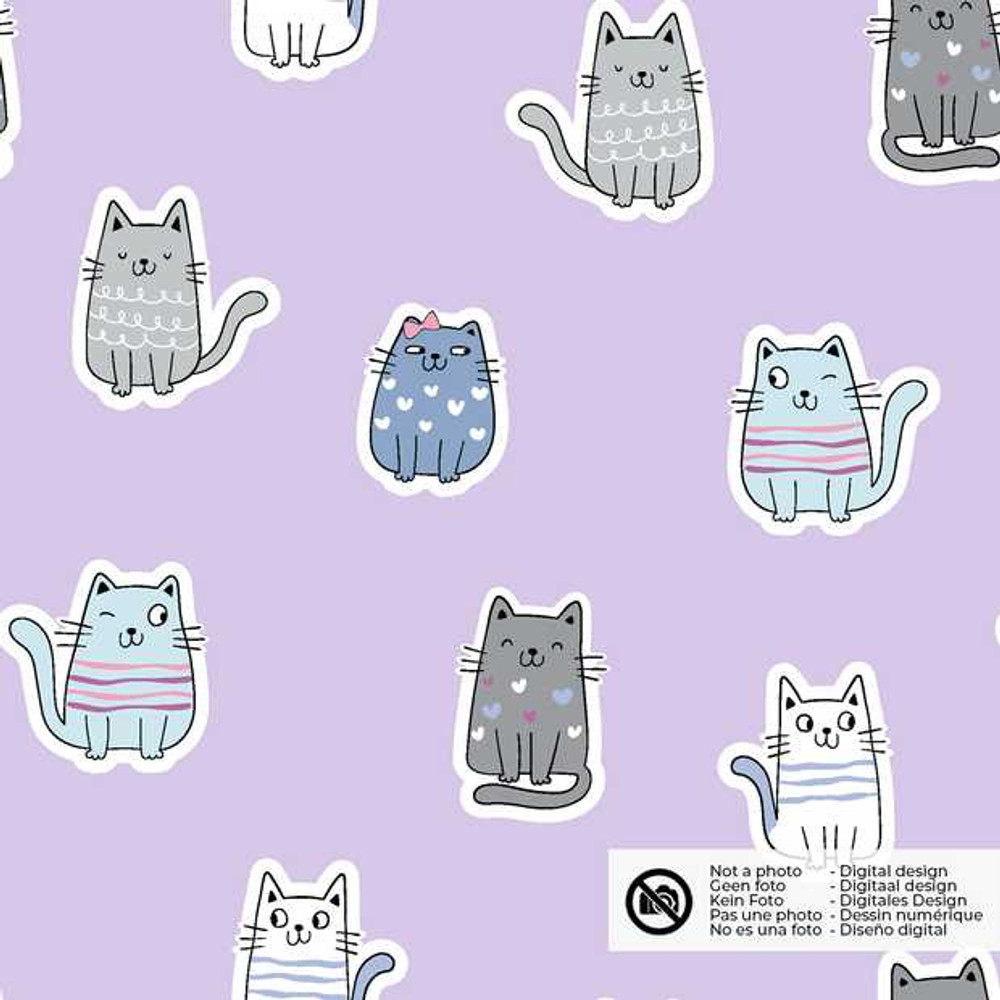 Kitty Stickers on Lilac Cotton Lycra