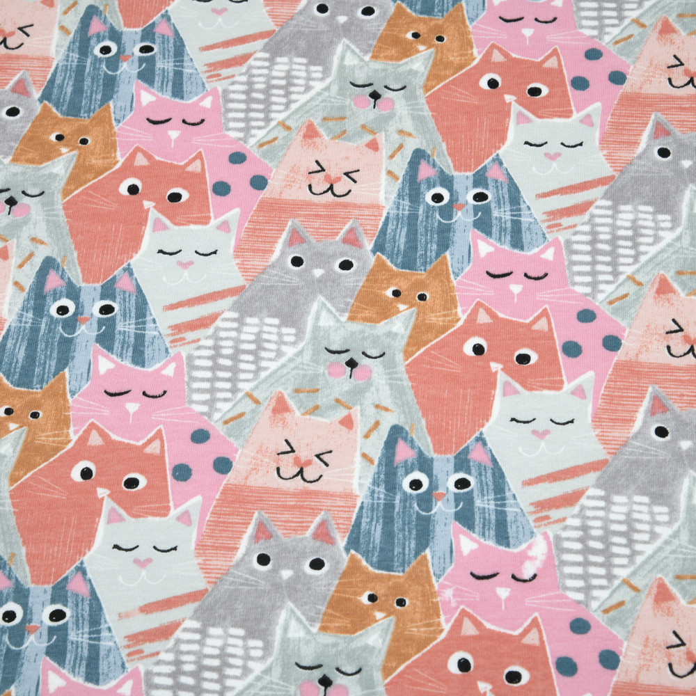 Stof France Stacked Cats in Pink Cotton Lycra