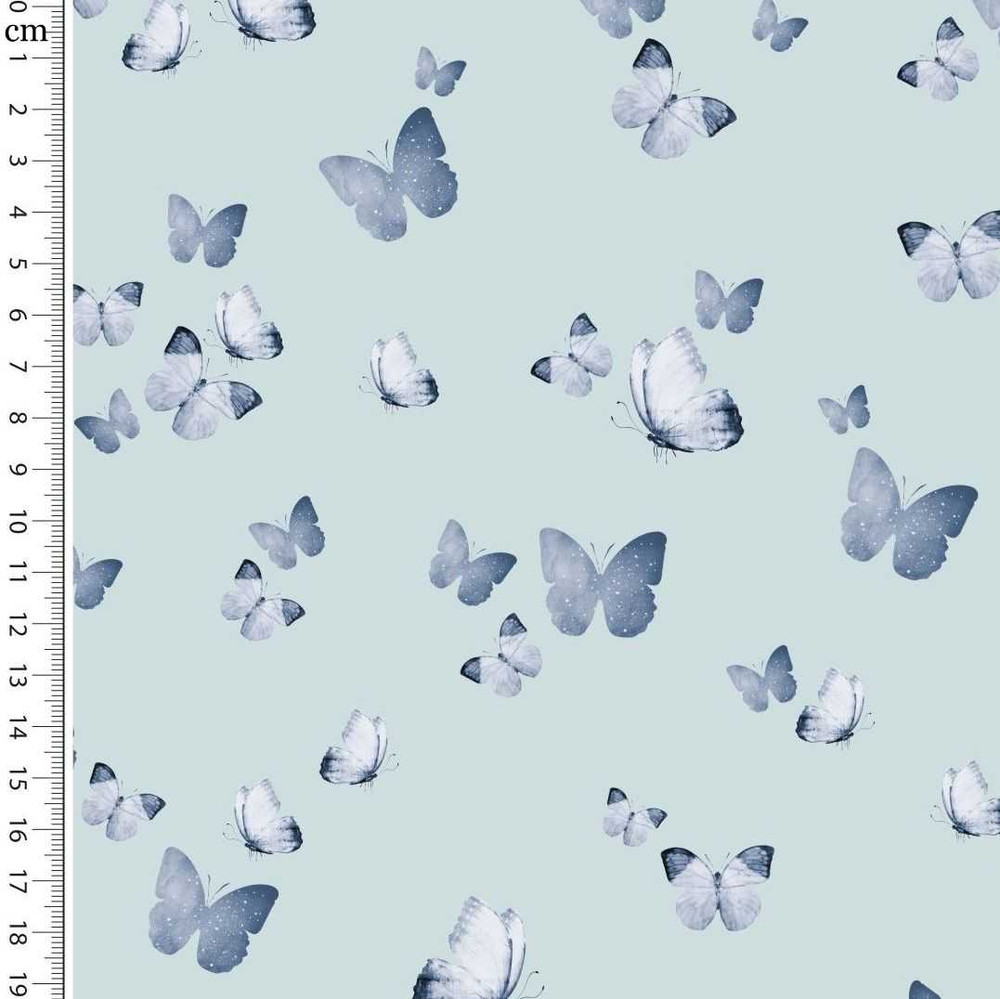 Indigo Butterflies on Light Blue Cotton Lycra