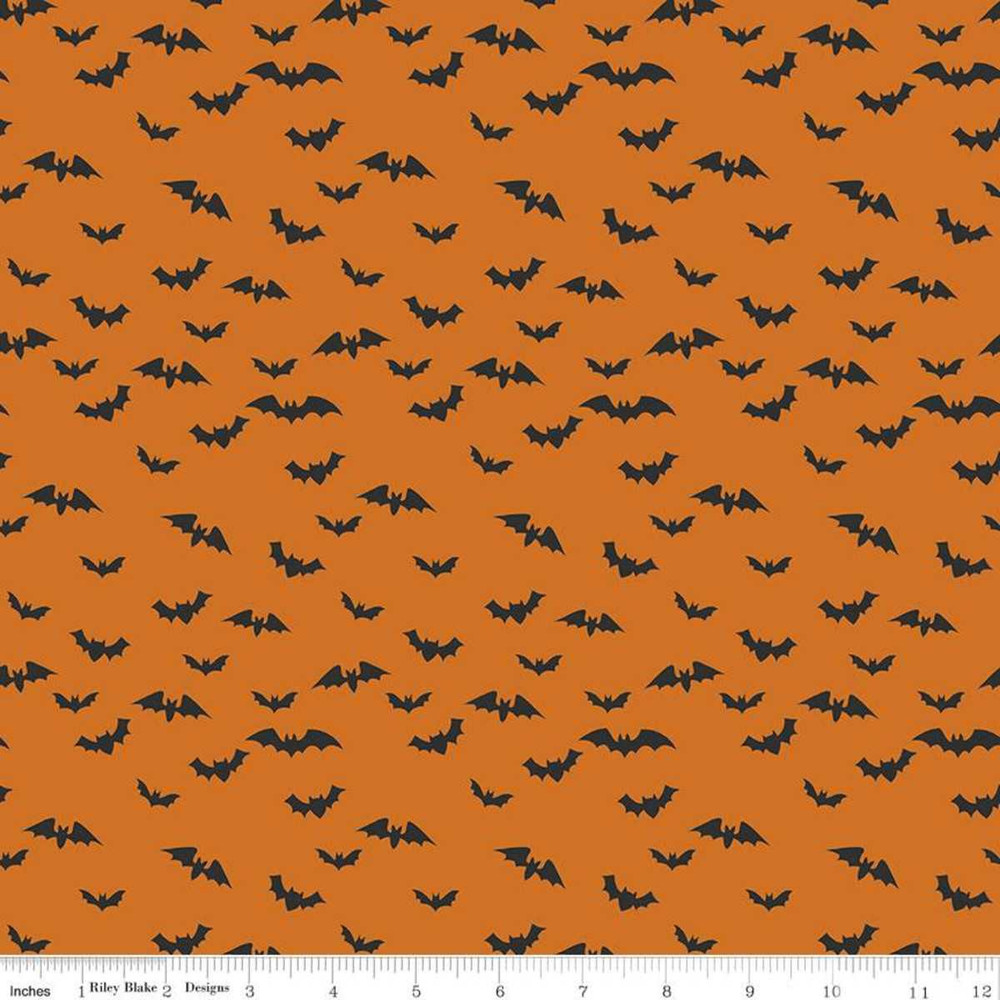 Riley Blake Bad to the Bone Halloween Bats on Orange Quilting Cotton