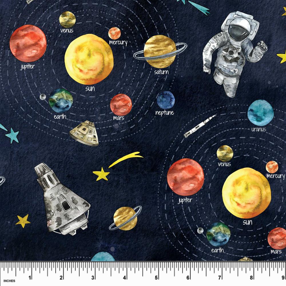 100% Cotton Fabric Nutex Solar System Glitter Outer Space Planets