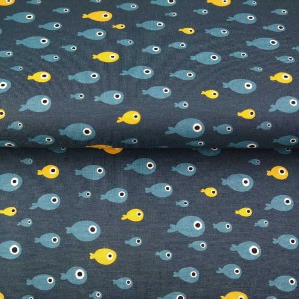 Little Fish on Blue Cotton Lycra