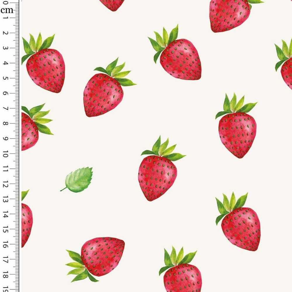 Tossed Strawberries on White Cotton Lycra