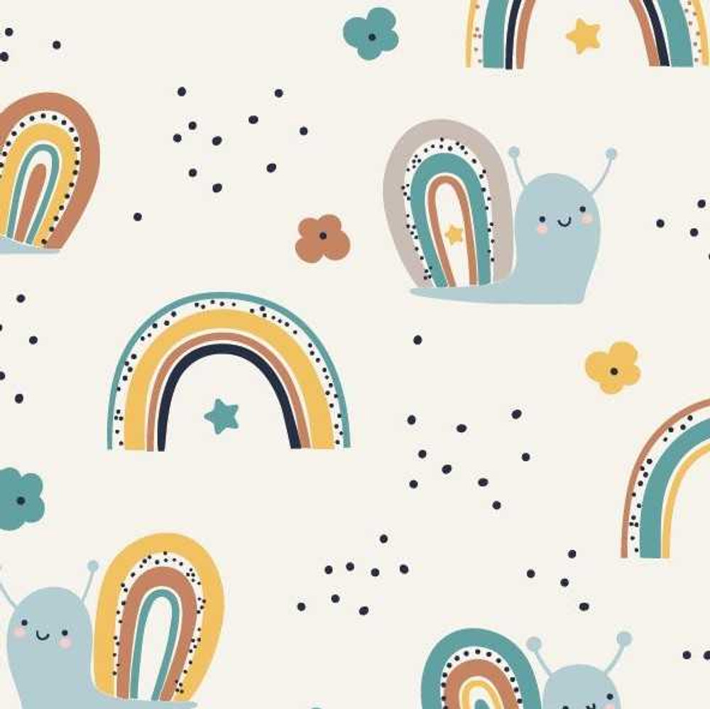 Rainbow Snails on Ivory Cotton Lycra Knit