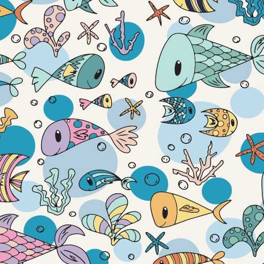 Fish & Bubbles on Ivory Cotton Lycra Knit