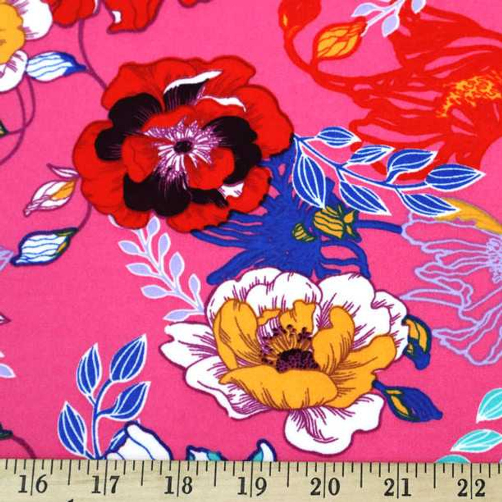 Flower Garden on Hot Pink Double Brushed Poly