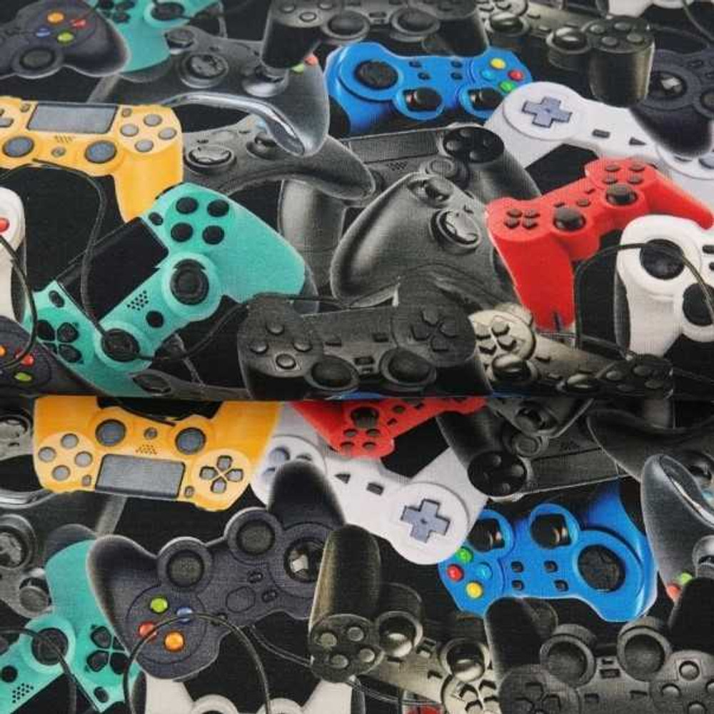 Video Game Controllers on Black French Terry