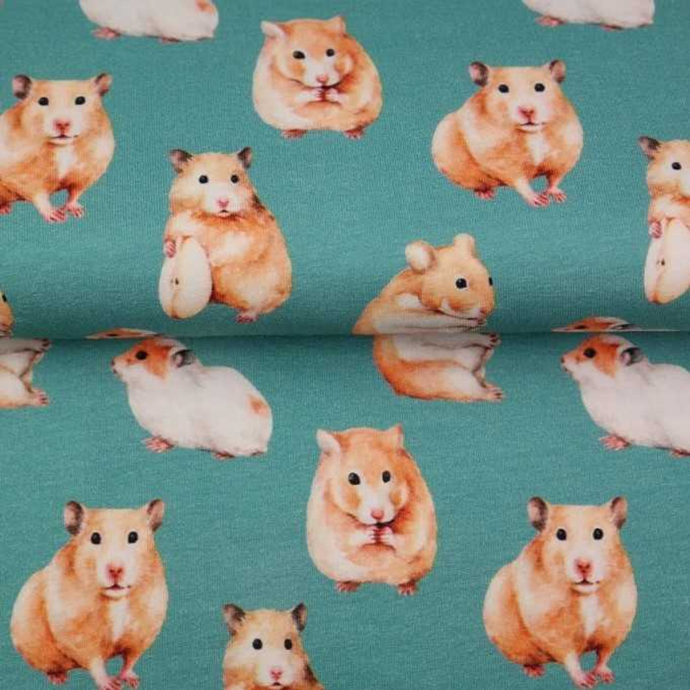 Hamsters on Teal Cotton Lycra