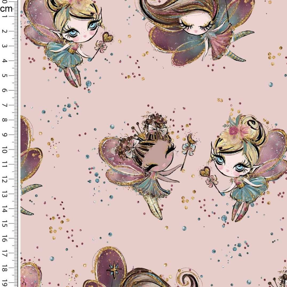 Whimsical Fairies on Pink Cotton Lycra