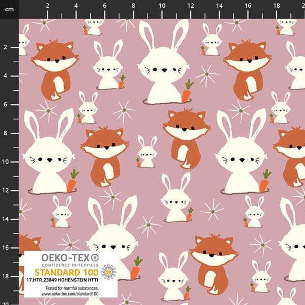 Stof Fabrics Bunnies & Foxes on Dusty Pink Cotton Lycra Knit