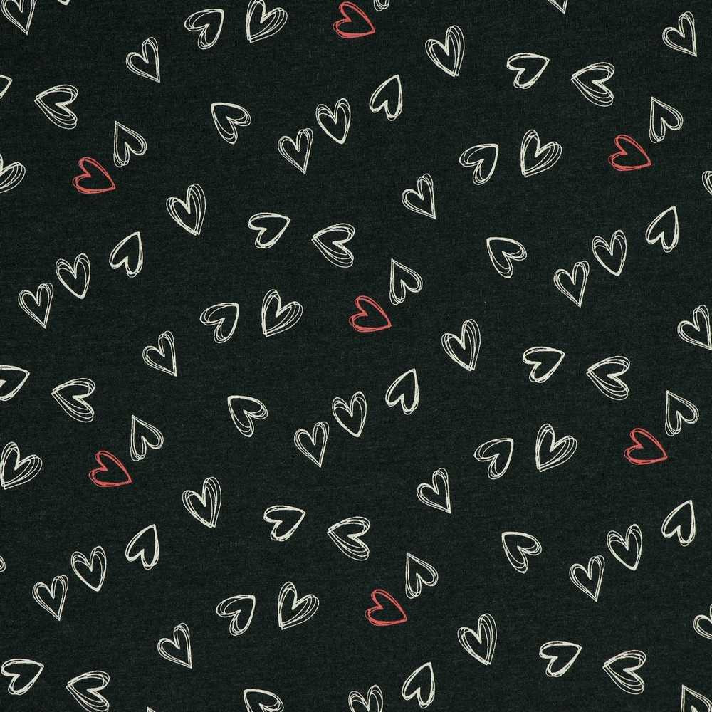 Heart Outlines on Charcoal Melange Cotton Lycra Knit