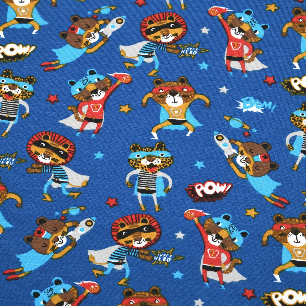 Stof France Superhero Animals Cotton Lycra