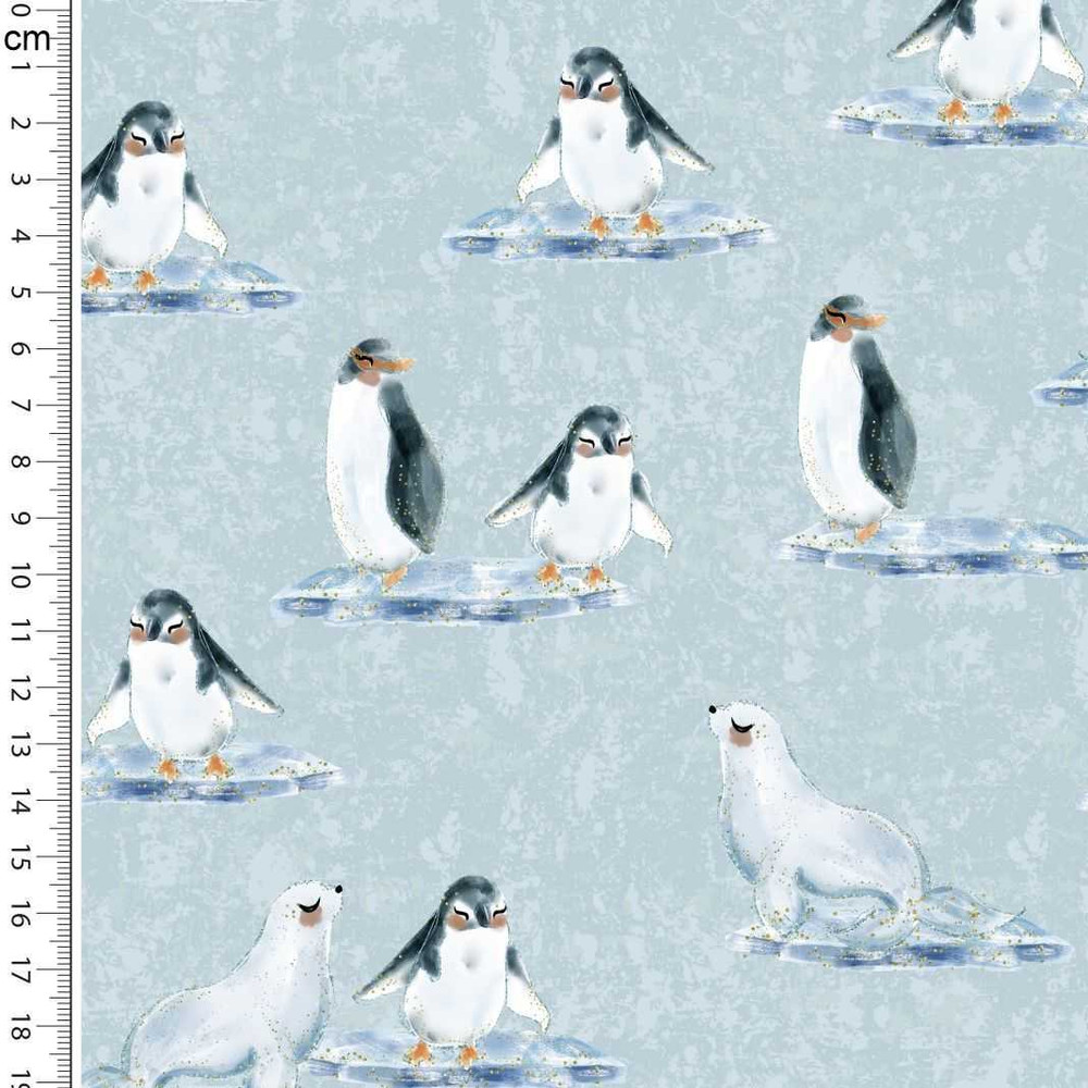 Penguins & Seals on Blue Cotton Lycra