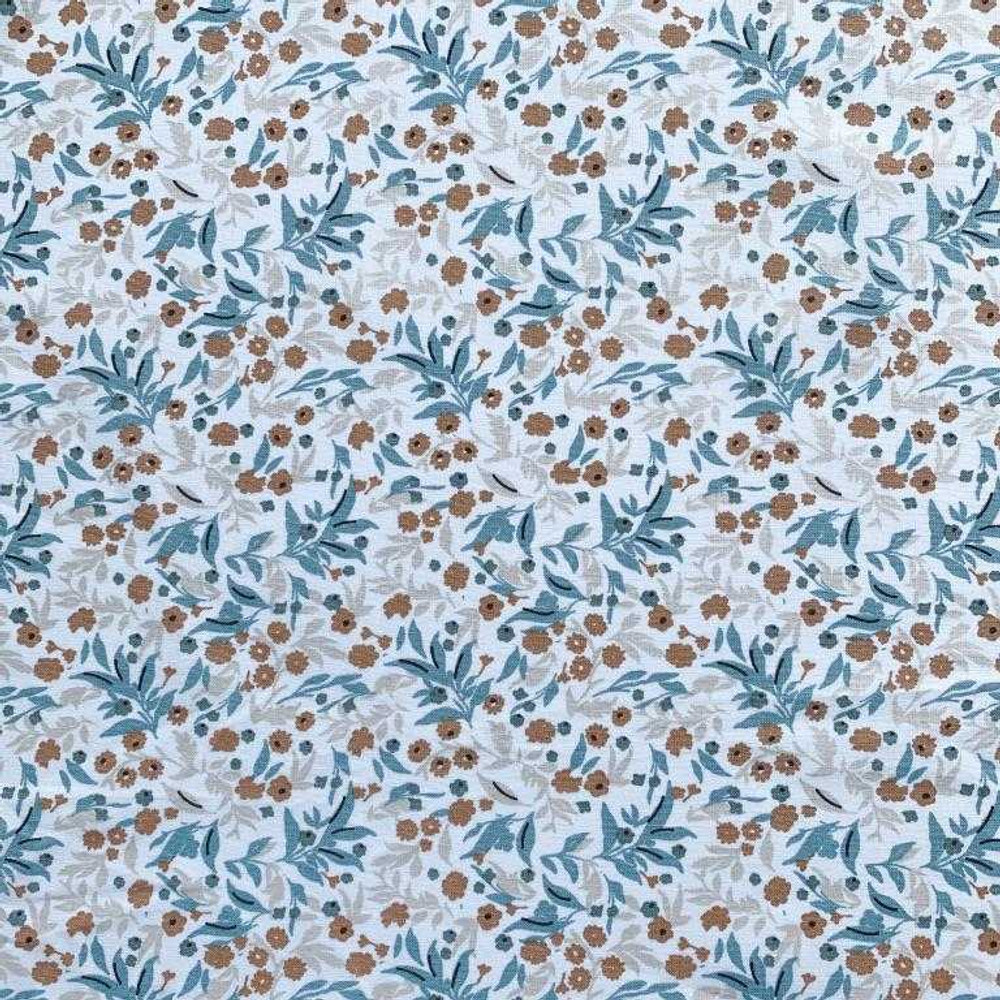 Dusty Blue & Tan Floral Cotton Lycra Knit