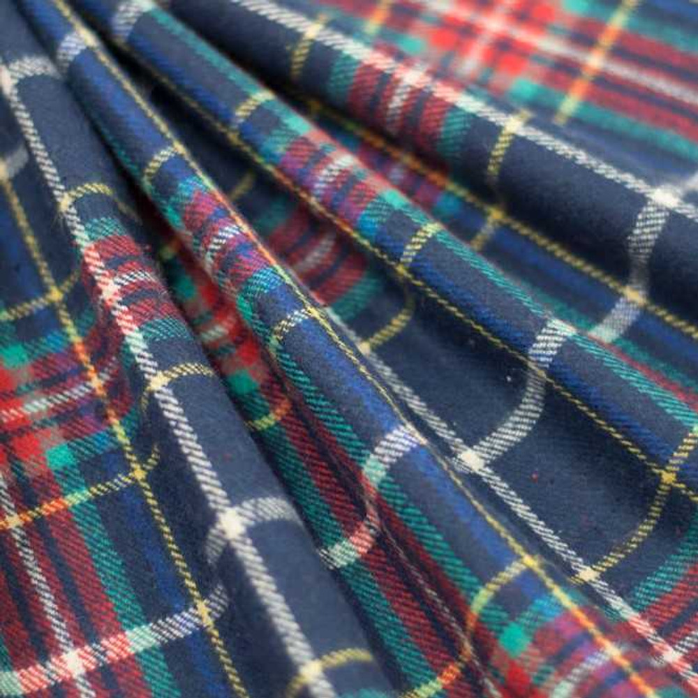 Navy, Red & Teal Plaid Wool Coating