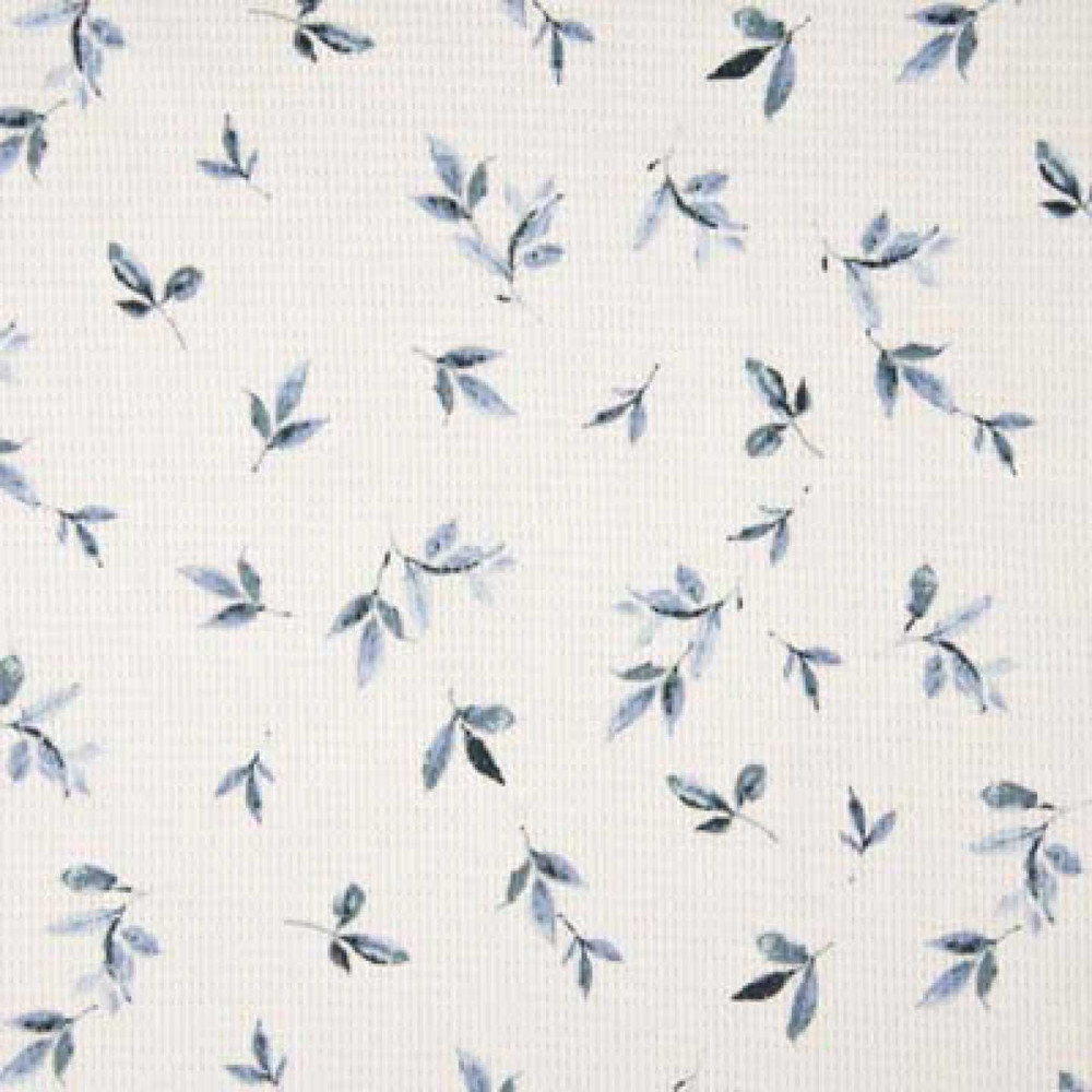 Dusty Blue Leaves 100% Cotton Waffle Jersey