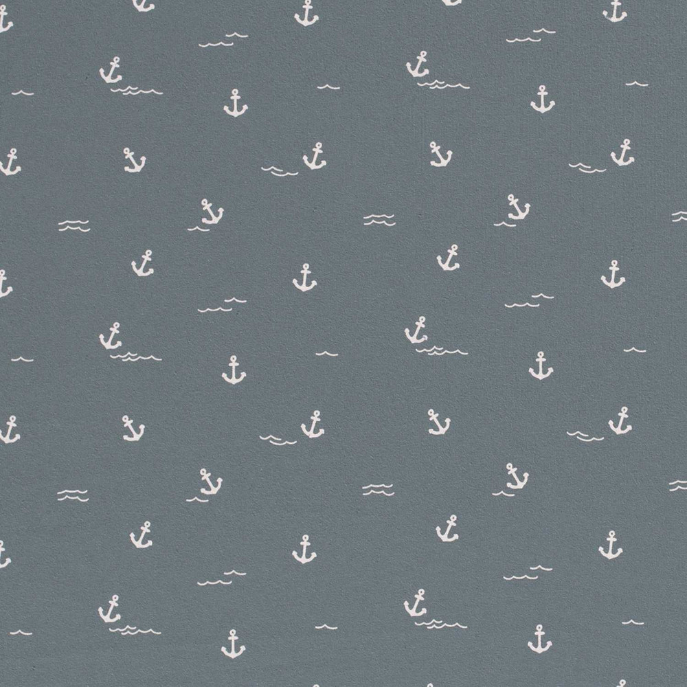 Anchors in the Ocean on Dusty Blue Cotton Lycra