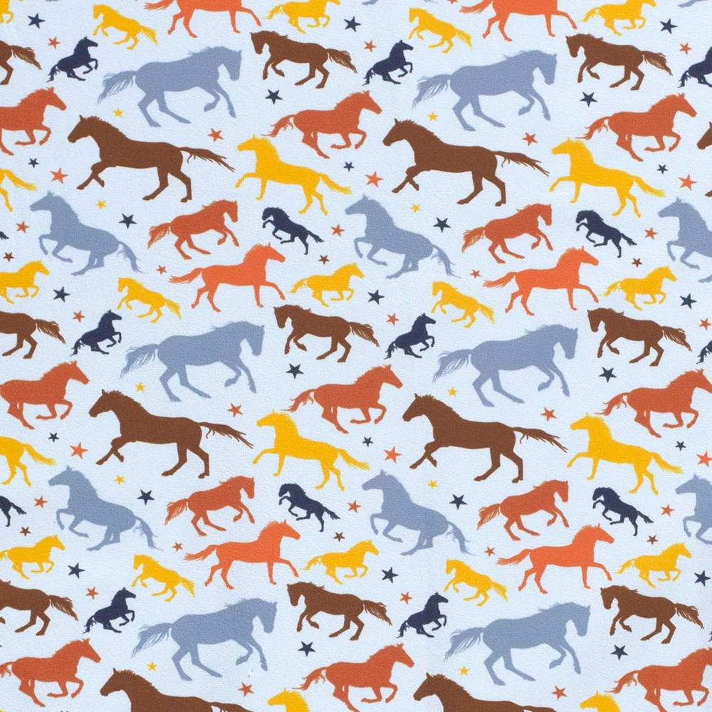 Horses & Stars on Blue Cotton Lycra