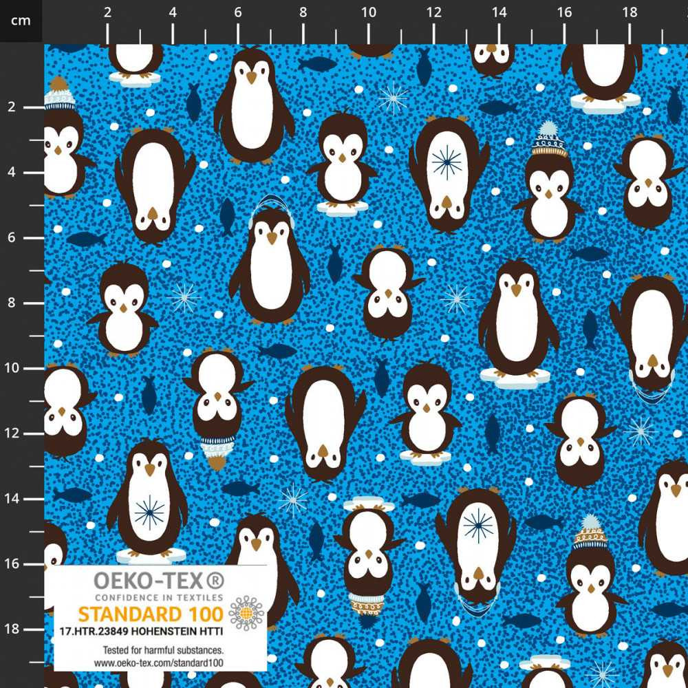 Stof Fabrics Penguins & Polka Dots on Blue Cotton Lycra Knit
