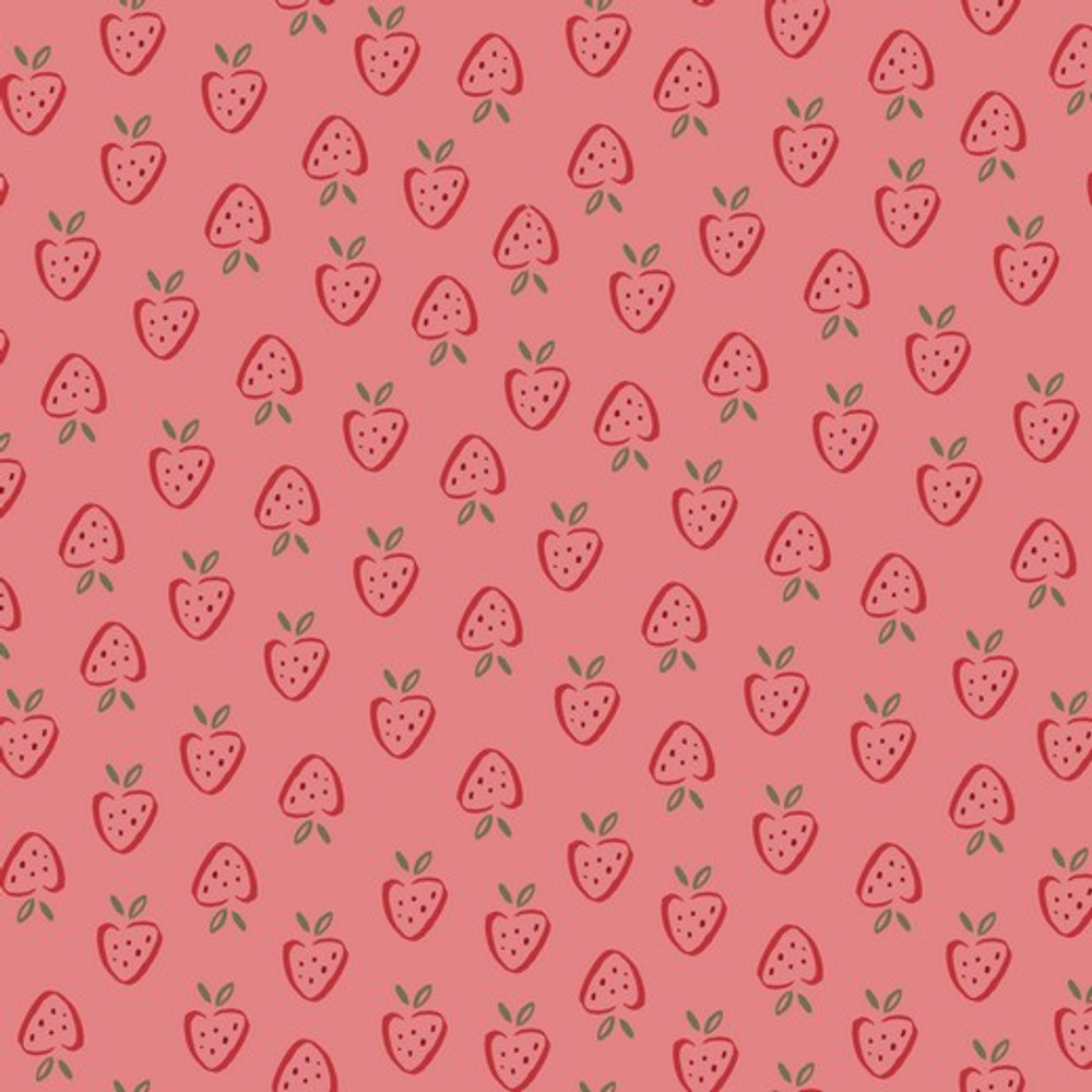 Sketched Sweet Strawberries on Pink Cotton Lycra Knit