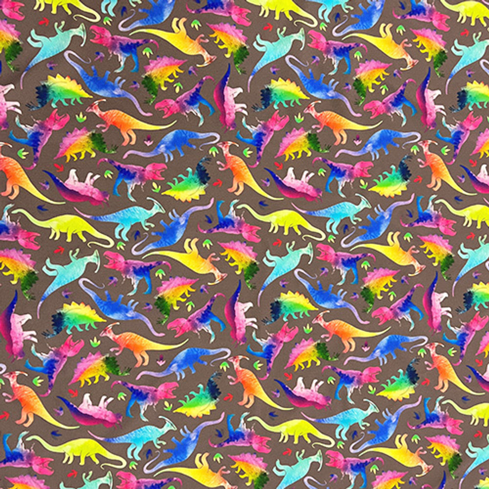 Rainbow Dinosaurs on Gray UV 50+ Nylon Spandex Swim