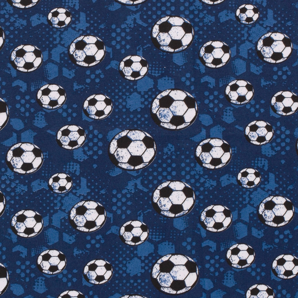 Soccer Balls on Blue Cotton Lycra