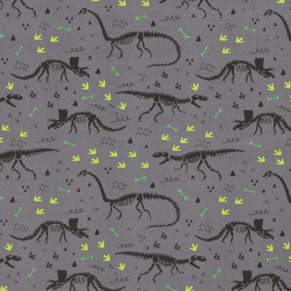 Dinosaur Fossils on Gray Cotton Lycra