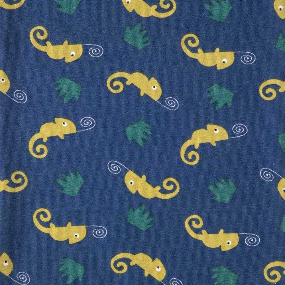 Chameleons on Blue Cotton Lycra Knit