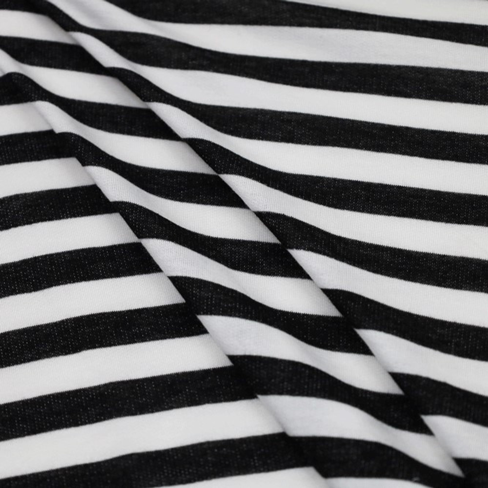 Black & White Stripe Rayon French Terry